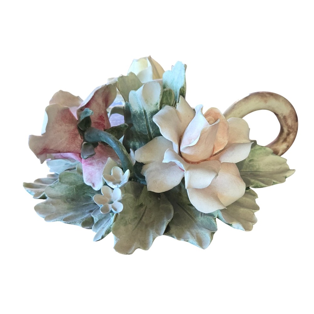 Vintage Capodimonte Mollica Italy Porcelain Floral Rose Candle Holder 7" Cottage